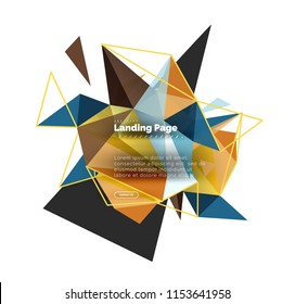Triangular design abstract background, landing page. Low poly style colorful triangles on white. Vector illustration