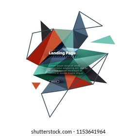 Triangular design abstract background, landing page. Low poly style colorful triangles on white. Vector illustration