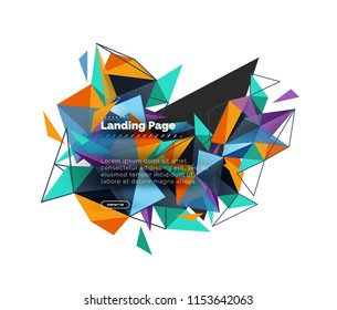Triangular design abstract background, landing page. Low poly style colorful triangles on white. Vector illustration