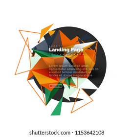 Plano de fundo abstrato de design triangular, página inicial. Triângulos coloridos de baixo estilo poli em branco. Ilustração vetorial