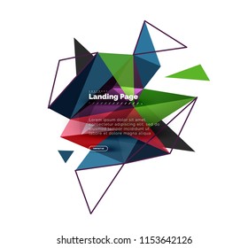 Triangular design abstract background, landing page. Low poly style colorful triangles on white. Vector illustration