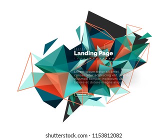 Triangular design abstract background, landing page. Low poly style colorful triangles on white. Vector illustration