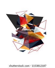 Triangular design abstract background, landing page. Low poly style colorful triangles on white. Vector illustration
