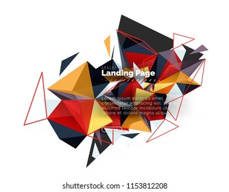 Triangular design abstract background, landing page. Low poly style colorful triangles on white. Vector illustration