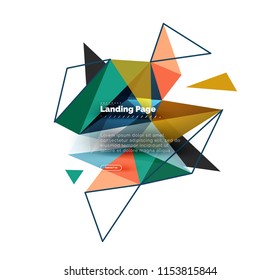 Triangular design abstract background, landing page. Low poly style colorful triangles on white. Vector illustration