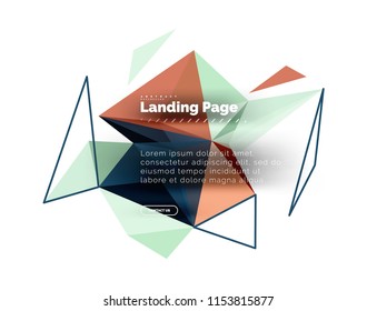 Triangular design abstract background, landing page. Low poly style colorful triangles on white. Vector illustration