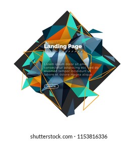 Triangular design abstract background, landing page. Low poly style colorful triangles on white. Vector illustration