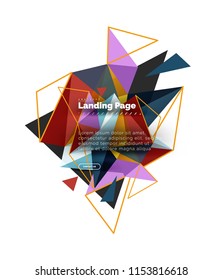 Triangular design abstract background, landing page. Low poly style colorful triangles on white. Vector illustration