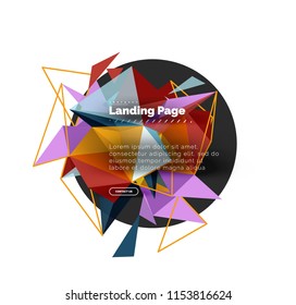Triangular design abstract background, landing page. Low poly style colorful triangles on white. Vector illustration