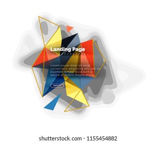 Triangular design abstract background, landing page. Low poly style colorful triangles on white. Vector illustration