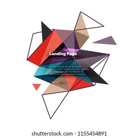 Triangular design abstract background, landing page. Low poly style colorful triangles on white. Vector illustration