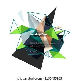 Triangular design abstract background, landing page. Low poly style colorful triangles on white. Vector illustration