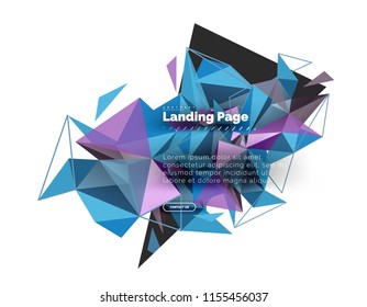 Triangular design abstract background, landing page. Low poly style colorful triangles on white. Vector illustration