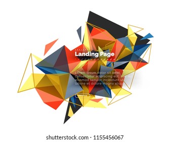 Triangular design abstract background, landing page. Low poly style colorful triangles on white. Vector illustration