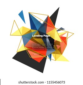 Triangular design abstract background, landing page. Low poly style colorful triangles on white. Vector illustration