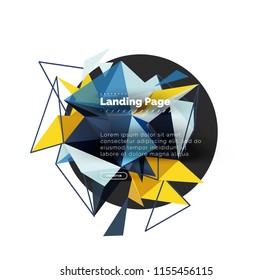 Triangular design abstract background, landing page. Low poly style colorful triangles on white. Vector illustration
