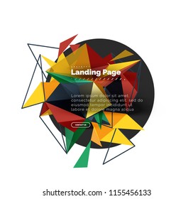 Triangular design abstract background, landing page. Low poly style colorful triangles on white. Vector illustration
