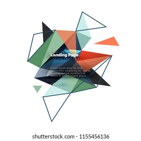 Triangular design abstract background, landing page. Low poly style colorful triangles on white. Vector illustration