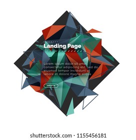 Triangular design abstract background, landing page. Low poly style colorful triangles on white. Vector illustration