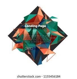 Triangular design abstract background, landing page. Low poly style colorful triangles on white. Vector illustration