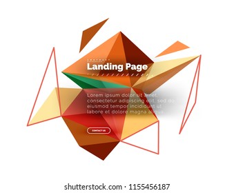 Triangular design abstract background, landing page. Low poly style colorful triangles on white. Vector illustration