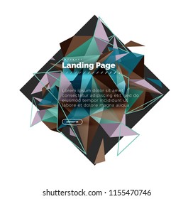 Triangular design abstract background, landing page. Low poly style colorful triangles on white. Vector illustration