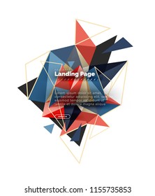 Triangular design abstract background, landing page. Low poly style colorful triangles on white. Vector illustration