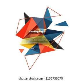 Triangular design abstract background, landing page. Low poly style colorful triangles on white. Vector illustration