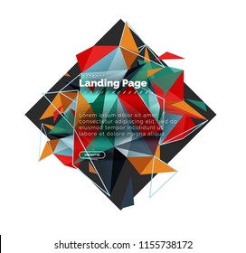 Triangular design abstract background, landing page. Low poly style colorful triangles on white. Vector illustration