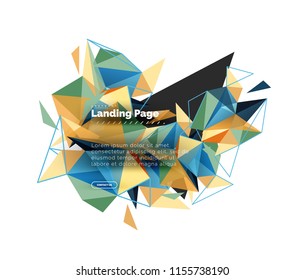 Triangular design abstract background, landing page. Low poly style colorful triangles on white. Vector illustration