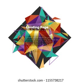Triangular design abstract background, landing page. Low poly style colorful triangles on white. Vector illustration