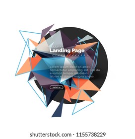 Triangular design abstract background, landing page. Low poly style colorful triangles on white. Vector illustration