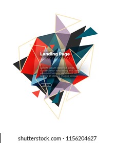 Triangular design abstract background, landing page. Low poly style colorful triangles on white. Vector illustration