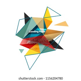 Plano de fundo abstrato de design triangular, página inicial. Triângulos coloridos de baixo estilo poli em branco. Ilustração vetorial