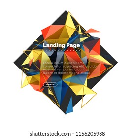Triangular design abstract background, landing page. Low poly style colorful triangles on white. Vector illustration