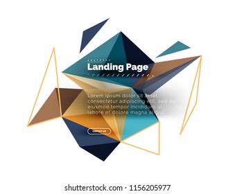 Triangular design abstract background, landing page. Low poly style colorful triangles on white. Vector illustration