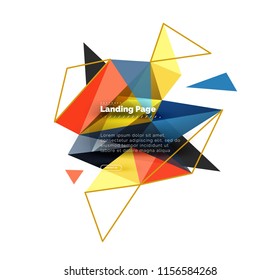 Triangular design abstract background, landing page. Low poly style colorful triangles on white. Vector illustration