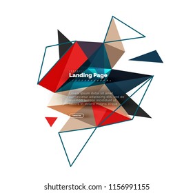 Triangular design abstract background, landing page. Low poly style colorful triangles on white. Vector illustration