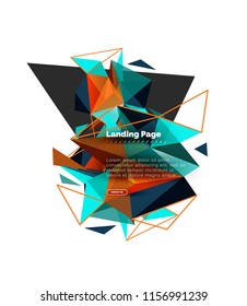 Triangular design abstract background, landing page. Low poly style colorful triangles on white. Vector illustration
