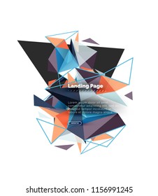 Triangular design abstract background, landing page. Low poly style colorful triangles on white. Vector illustration
