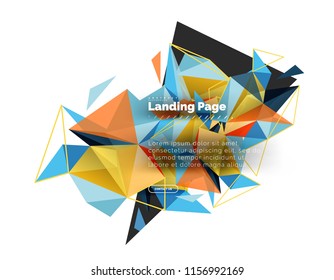 Triangular design abstract background, landing page. Low poly style colorful triangles on white. Vector illustration