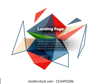 Triangular design abstract background, landing page. Low poly style colorful triangles on white. Vector illustration