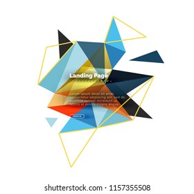 Triangular design abstract background, landing page. Low poly style colorful triangles on white. Vector illustration