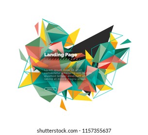 Triangular design abstract background, landing page. Low poly style colorful triangles on white. Vector illustration