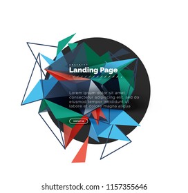 Triangular design abstract background, landing page. Low poly style colorful triangles on white. Vector illustration
