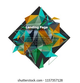 Triangular design abstract background, landing page. Low poly style colorful triangles on white. Vector illustration