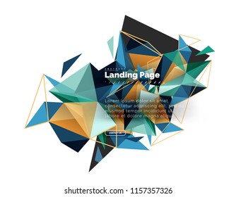 Triangular design abstract background, landing page. Low poly style colorful triangles on white. Vector illustration