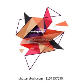 Dreieckiger Design abstrakter Hintergrund, Landing Page. Farbige Dreiecke im Low-Poly-Stil auf Weiß. Vektorgrafik