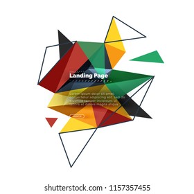 Triangular design abstract background, landing page. Low poly style colorful triangles on white. Vector illustration