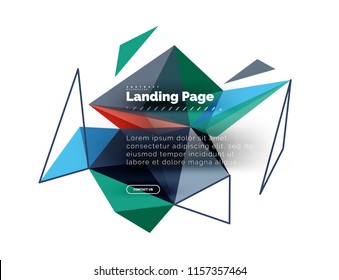 Triangular design abstract background, landing page. Low poly style colorful triangles on white. Vector illustration